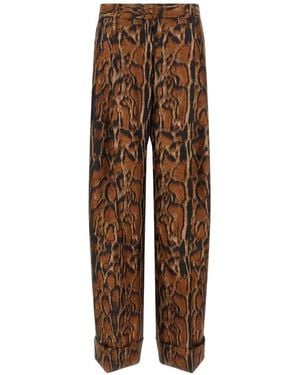 Alberto Biani Lynx-Print Wide-Leg Trousers - Brown