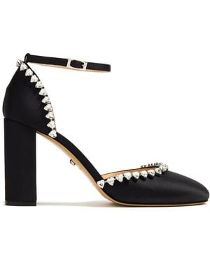 Mach & Mach Black Santin Audrey Crystal Heart Pumps