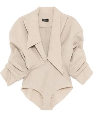 A.W.A.K.E. MODE Shirt-Collar Tailored Bodysuit - Natural