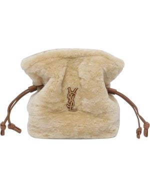 Saint Laurent Jamie Shearling Shoulder Bag - Natural