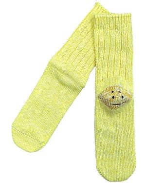 Kapital Calcetines Happy Heel De Canalé - Amarillo