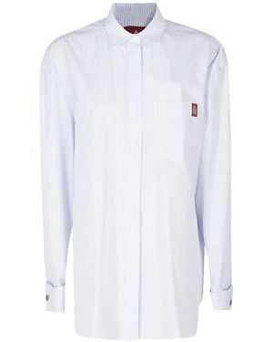 Dondup Vertical-Stripe Logo-Patch Shirt - White