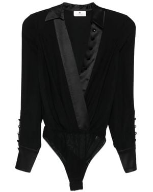 Elisabetta Franchi Panelled Button-Cuff Bodysuit - Black