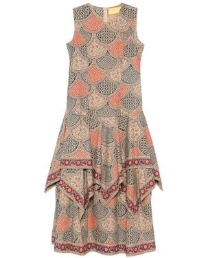 PHILIPPA 1970 Geometric-Print Midi Dress - Natural
