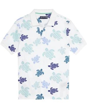 Vilebrequin Cotton Piqué Polo Shirt With Contrasting All-Over Ronde Des Tortues Print - Blue