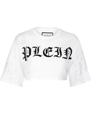 Philipp Plein ビジュートリム クロップドtシャツ - ホワイト