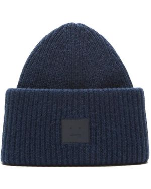 Acne Studios Large Face Logo Beanie - Blue