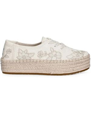 TOMS Valencia Floral-Embroidered Platform Espadrilles - White