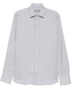 Canali Herringbone-Weave Long-Sleeve Shirt - White