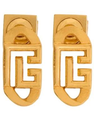 Balmain Monogram-Plaque Earrings - Metallic