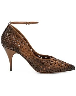 Miu Miu Woven-Leather Ankle-Strap Court Shoes - Brown