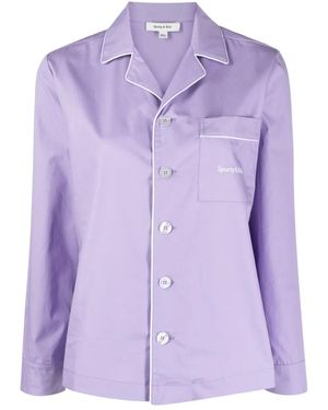 Sporty & Rich Chest-Pocket Button-Up Pajama Top - Purple