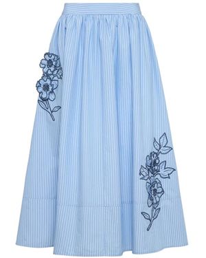 Cinq À Sept Matilda Floral-Embroidered Striped Skirt - Blue