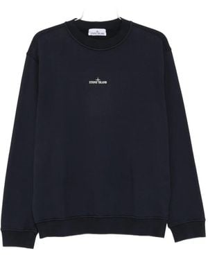 Stone Island Logo-Embroidered Crew Neck Sweatshirt - Blue