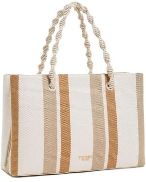 Twinset Striped Twisted Handle Tote Bag - White