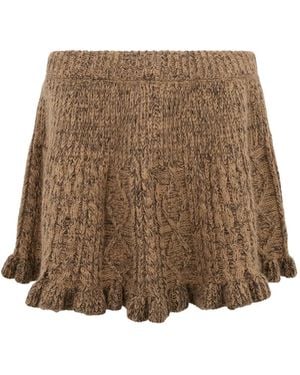 RED Valentino Cable-Knit Ruffled Skirt - Brown