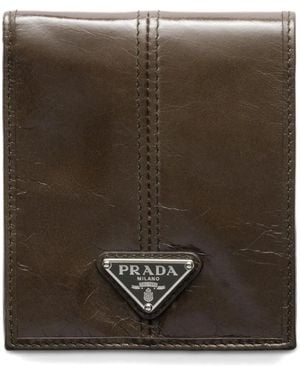 Prada Triangle Logo Leather Wallet - Brown
