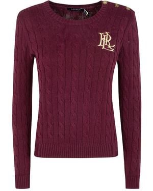 Ralph Lauren Button-Trim Logo-Detail Sweater - Red