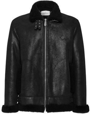 Philipp Plein Shearling Biker Jacket - Black