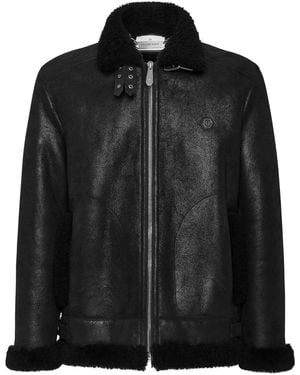 Philipp Plein Shearling Biker Jacket - Black