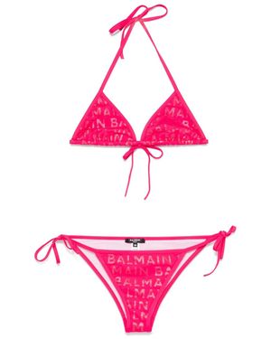 Balmain Logo-Print Bikini - Pink