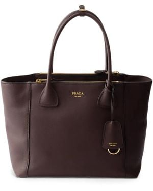 Prada Large Leather Tote Bag - Brown