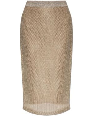 Tory Burch Metallic Midi Skirt - Natural