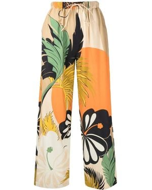 Bambah Floral Motif-Print Wide-Leg Trousers - Yellow