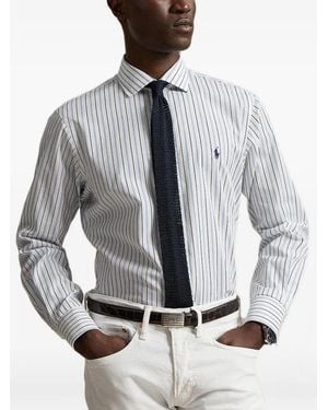 Polo Ralph Lauren Vertical-Stripe Embroidered-Logo Shirt - Grey