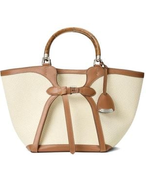 Ralph Lauren Wooden Leather-Trim Tote - White