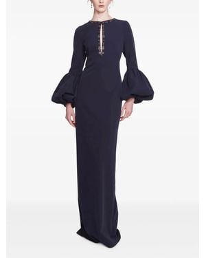 Marchesa Puff-Sleeve Column Gown - Blue