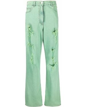 MSGM Embroidered-Logo Distressed-Effect Jeans - Green