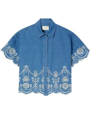 MC2 Saint Barth Clementine Chambray Shirt With Floral Embroidery - Blue