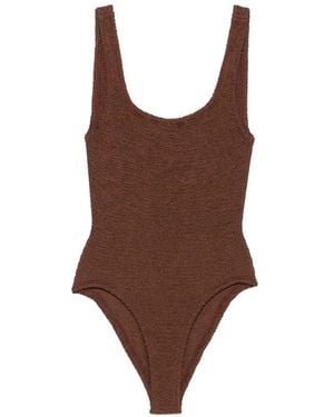 Hunza G Crinkle-Effect Square-Neck Swimsuit - Brown