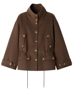 Sandro Double-Faced Standing Collar Coat - Brown