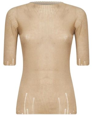 Uma Wang T-Shirt Nervuré À Bords Festonnés - Natural