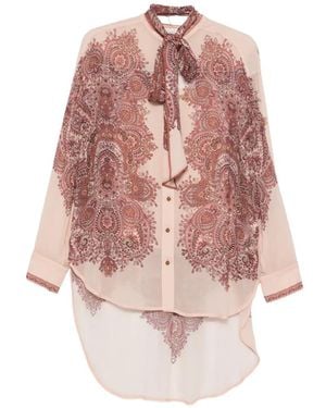 Zimmermann Clash Pussy-Bow-Collar Shirt - Pink