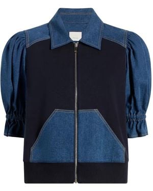 Cinq À Sept Susan Denim-Panelled Puff-Sleeve Jacket - Blue