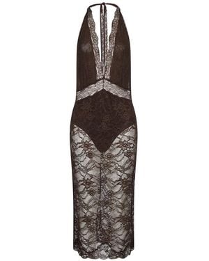 ANDAMANE Floria Lace-Overlay Halterneck Fitted Midi Dress - White