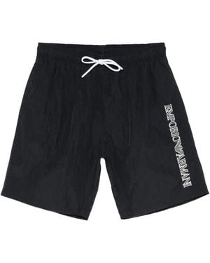 Emporio Armani Logo-Print Drawstring Swim Shorts - Blue