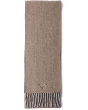 Prada Écharpe Frangée À Logo Brodé - Brown