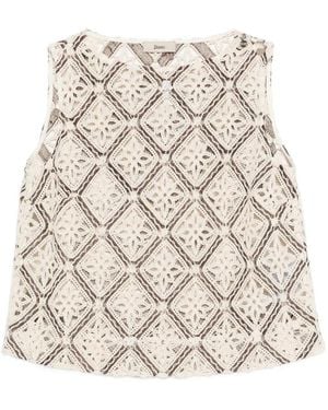 Herno Geometric Crochet Top - Natural