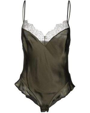 Maison Close Lace-Trim Silk Bodysuit - Green