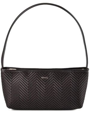 BOSS Sandy Chevron-Weave Leather Shoulder Bag - Black