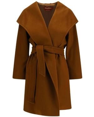 Max Mara Belted Shawl-Collar Coat - Brown