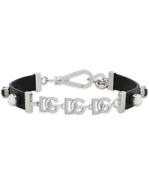 Dolce & Gabbana Collier Ras-Du-Cou En Cuir À Breloque Logo - Blanc