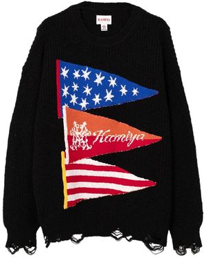 KAMIYA Flag Frayed Jumper - Black