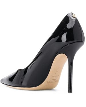 Jimmy Choo Love 100 Patent-Leather Pointed-Toe Pumps With Jc Emblem - Black