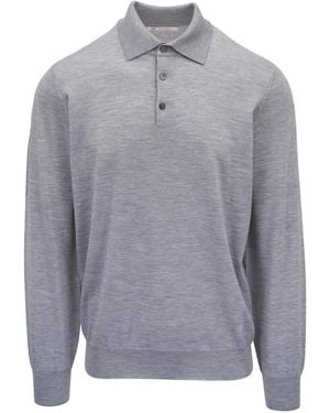Brunello Cucinelli Long-Sleeve Polo Shirt - Grey