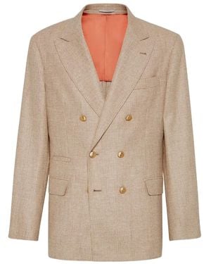 Brunello Cucinelli Double-Breasted Houndstooth Blazer - Natural